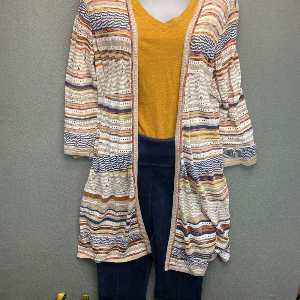 Chico's Longline Cardigan Women Size 1 Medium Multicolor Excellent Striped Boho